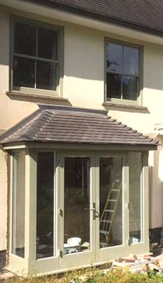 french doors and square bay window  