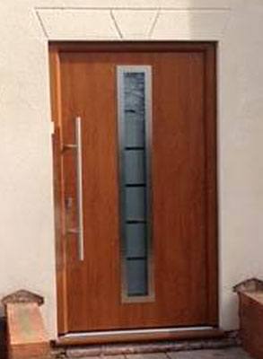 Modern front door with single glazed panel - timber bespoke.